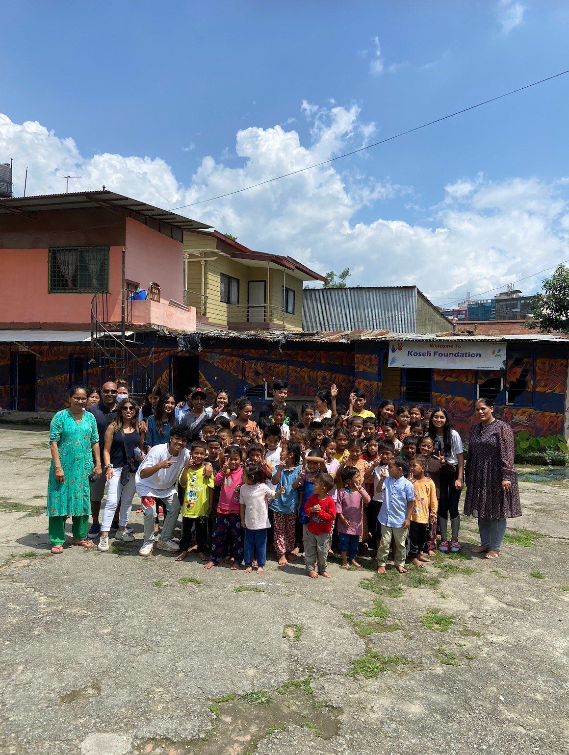 Selfie with students at a community school in India